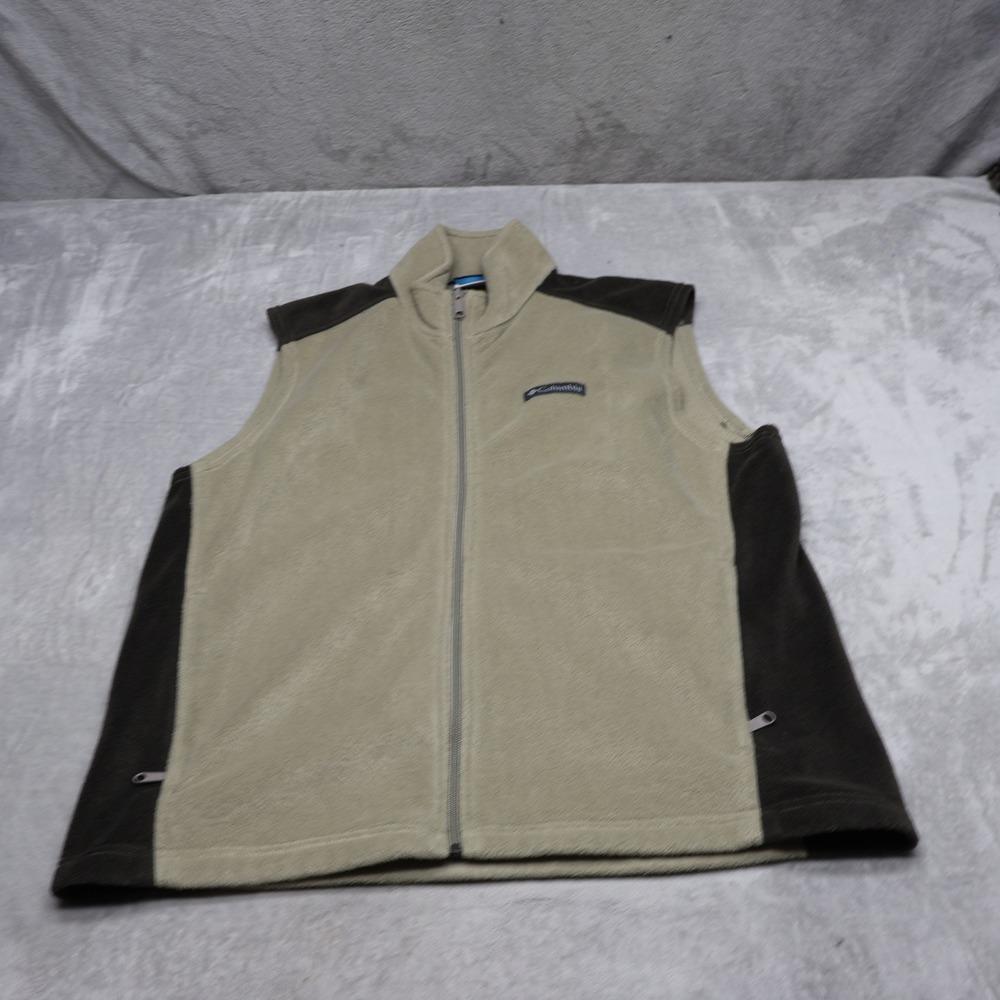 Columbia Vest Mens Large Beige Fleece Steens Mountain Full Zip Layering Outdoor